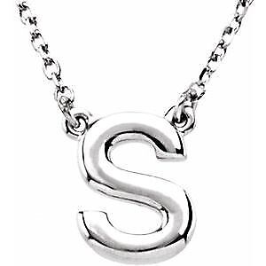 14k White Gold Block Initial S Pendant Necklace 16" for Women