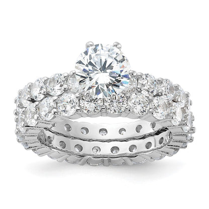 Sterling Silver Rhodium-plated Cubic Zirconia 2 Piece Wedding Set Ring Size 7
