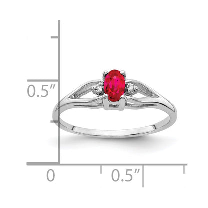 14k White Gold 5x3mm Oval Ruby & AA Diamond Ring