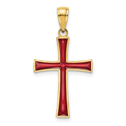 14k Yellow Gold Red Enameled Cross Charm Pendant for Women