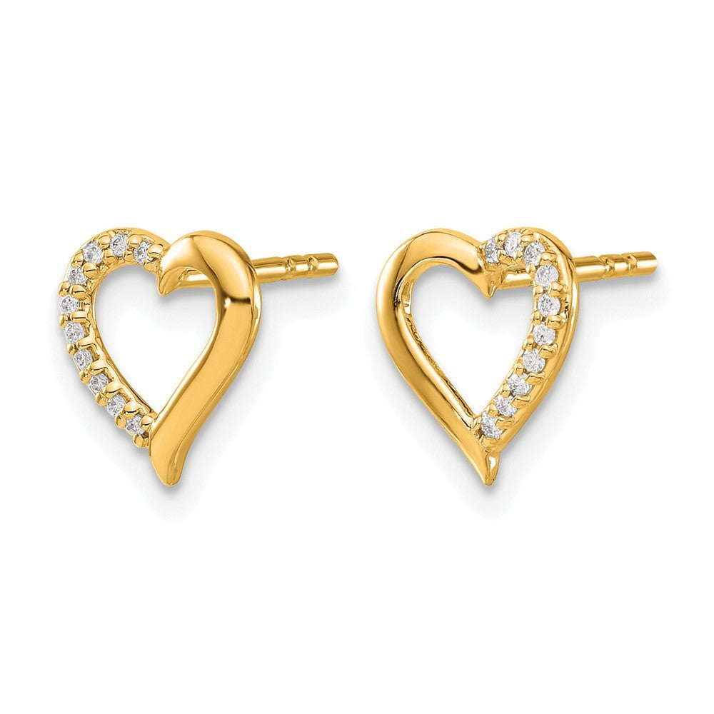 14k Yellow Gold Diamond Heart Earrings