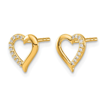 14k Yellow Gold Diamond Heart Earrings