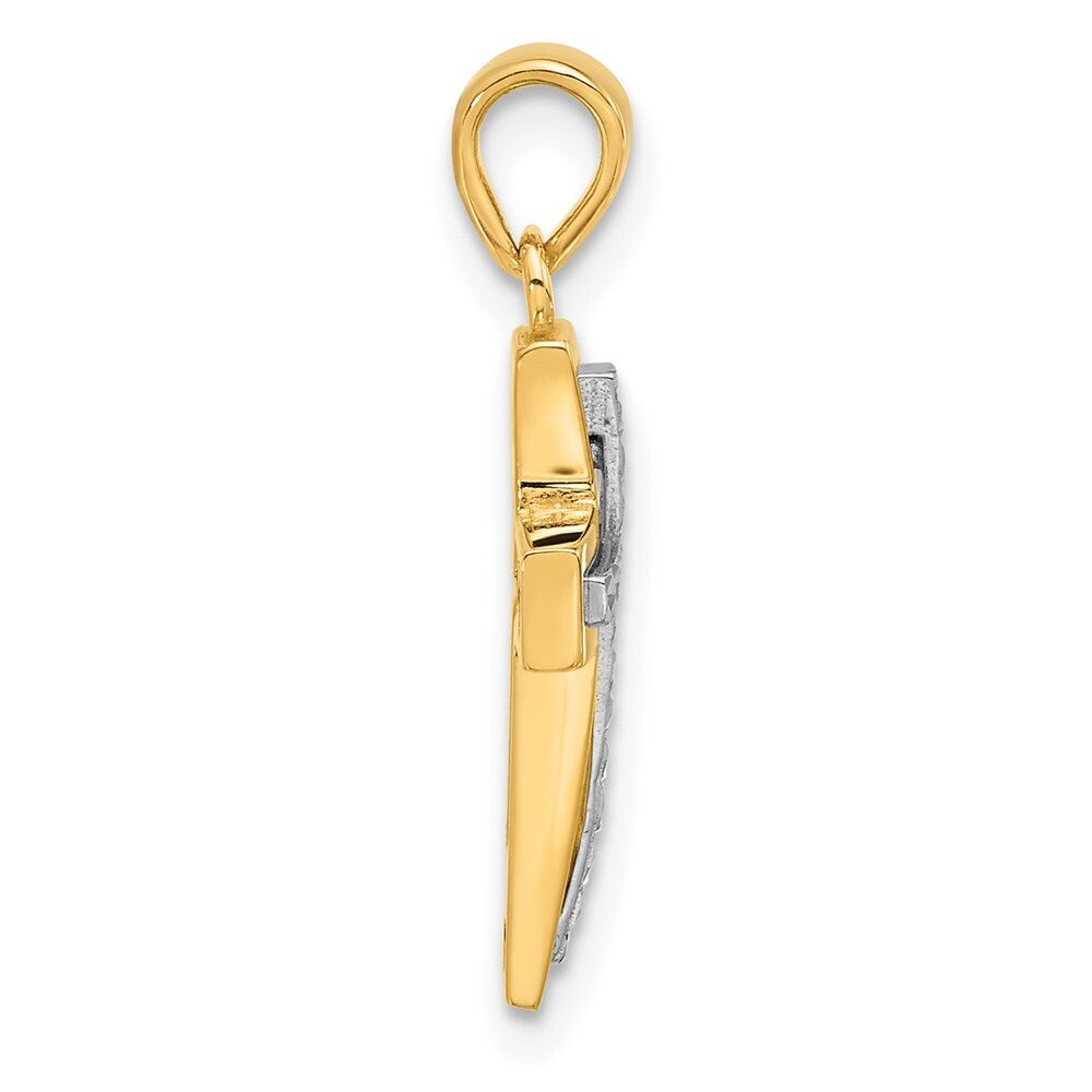 14k Two-tone Gold Polished and Diamond-cut Cross Pendant for Women