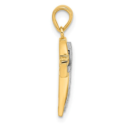 14k Two-tone Gold Polished and Diamond-cut Cross Pendant for Women