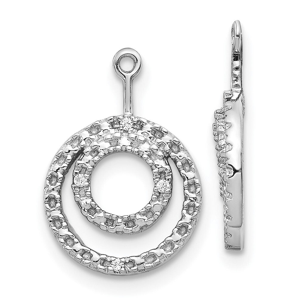 14k White Gold Double Circle Diamond Earring Jackets Gift for Women