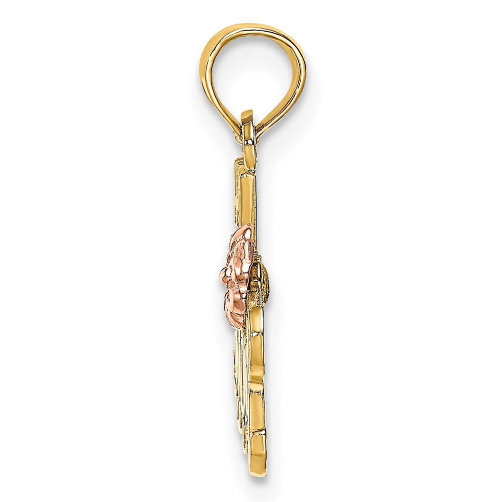 14k Two-Tone #1 MOM Script with Flower Charm