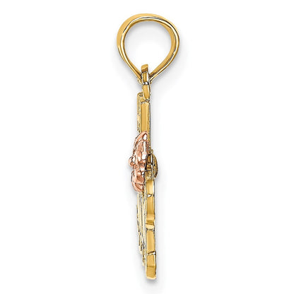 14k Two-Tone #1 MOM Script with Flower Charm