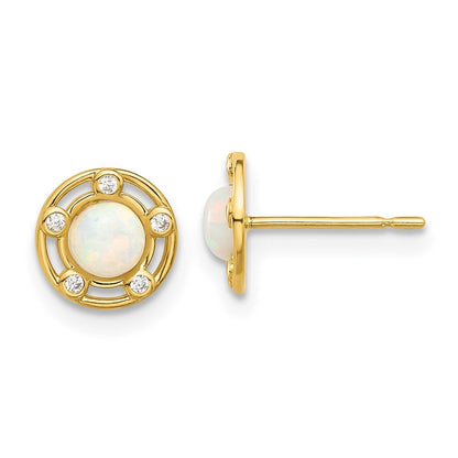 14k Yellow Gold Polished Created Opal and Cubic Zirconia Stud Earrings
