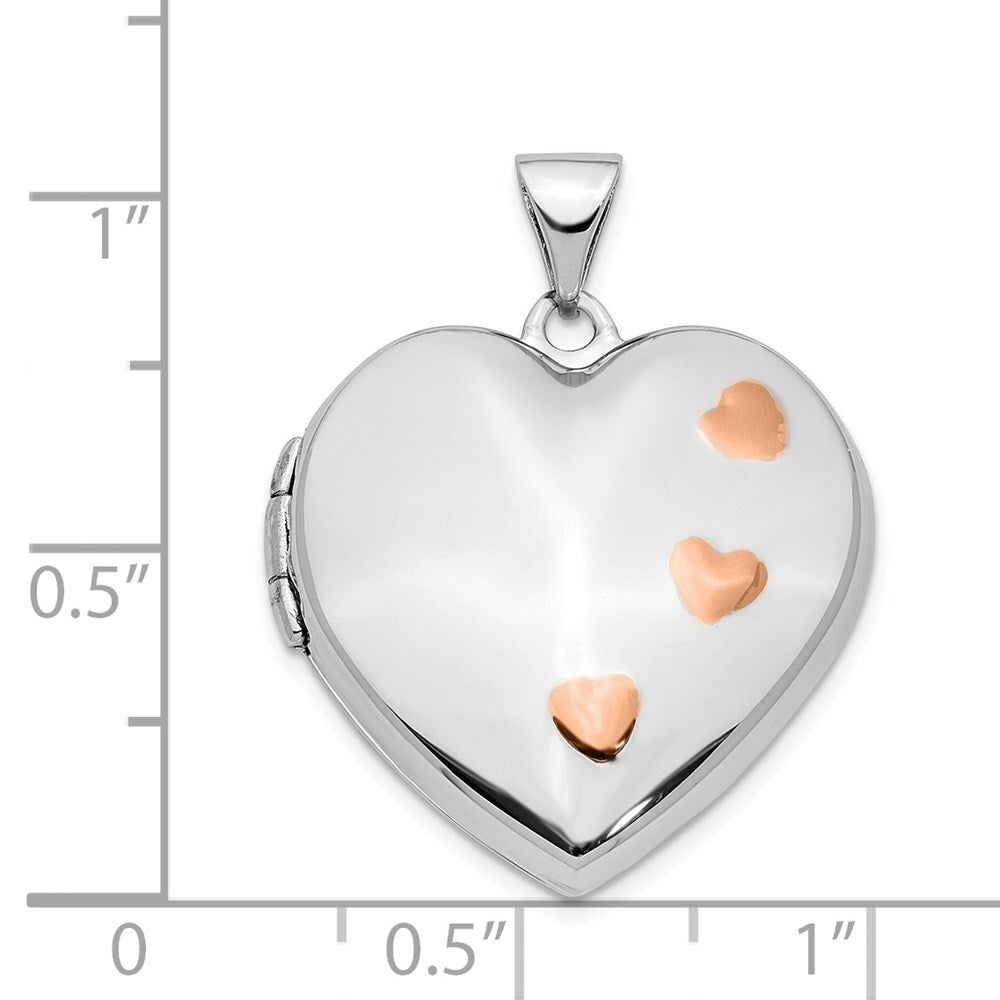 14K White Gold Rose Rhodium 22mm Heart Locket Pendant