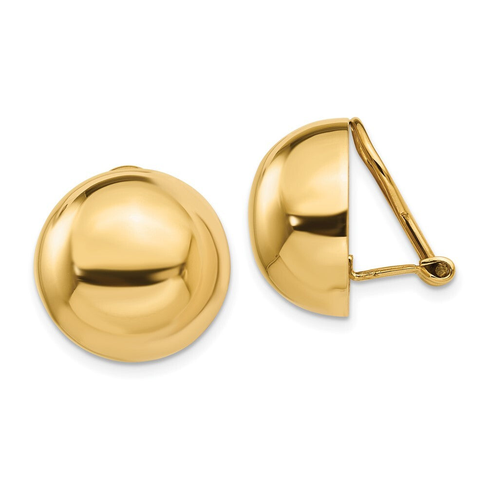 14k Yellow Gold Omega Clip 16mm Half Ball Non-pierced Stud Earrings