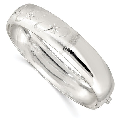 Sterling Silver Polished Diamond-Cut and Textured Adjustable Bangle