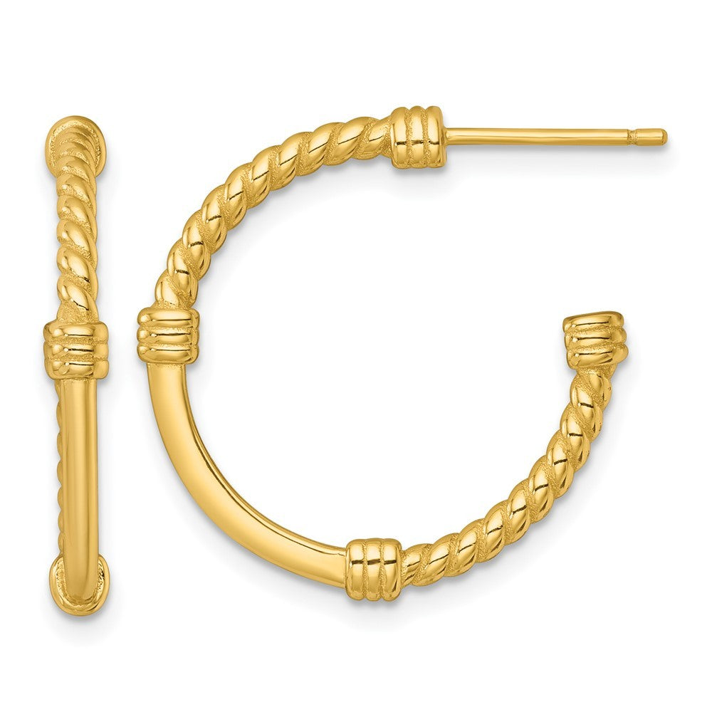 Sterling Silver Gold-tone Polished and Twisted 24.0mm C-Hoop Earrings