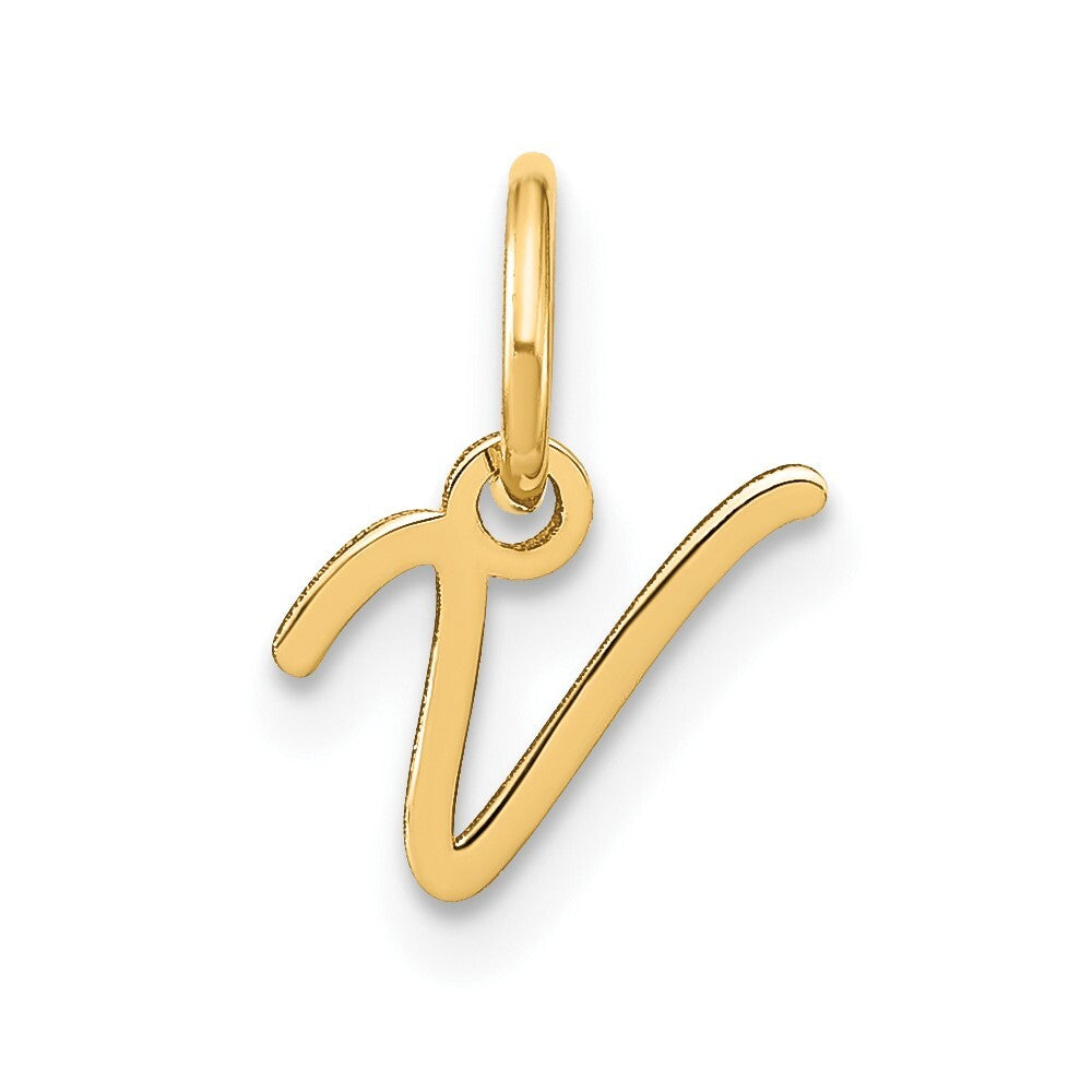 14k Yellow Gold Upper case Letter V Initial Charm Pendant for Women