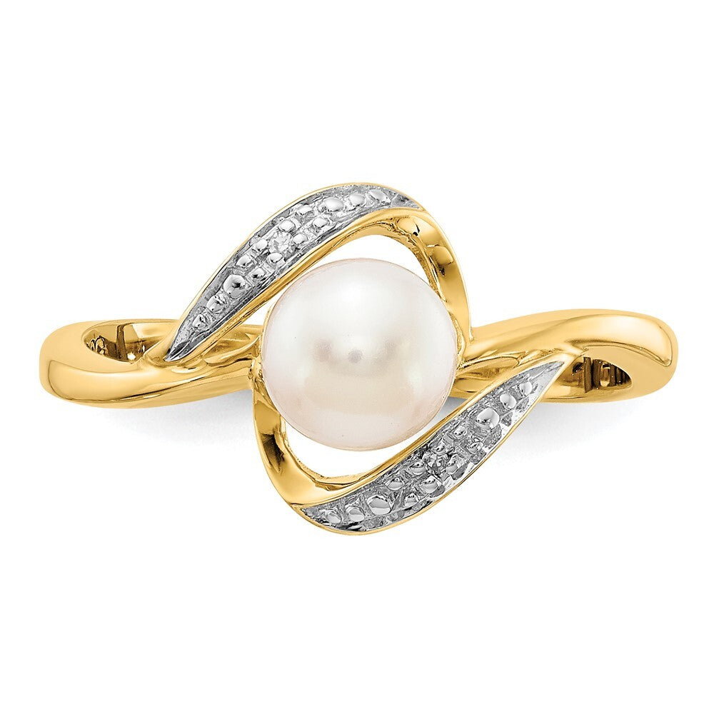 14K Yellow Gold Diamond and FW Cultured Pearl Ring