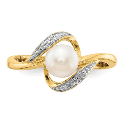 14K Yellow Gold Diamond and FW Cultured Pearl Ring