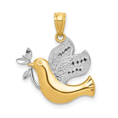 14k Yellow Gold Rhodium Peace Dove Pendant for Women