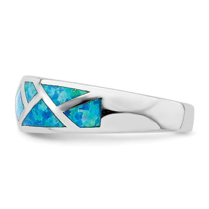Sterling Silver Rhodium-plated Geometric Lab Created Blue Opal Ring Size 7