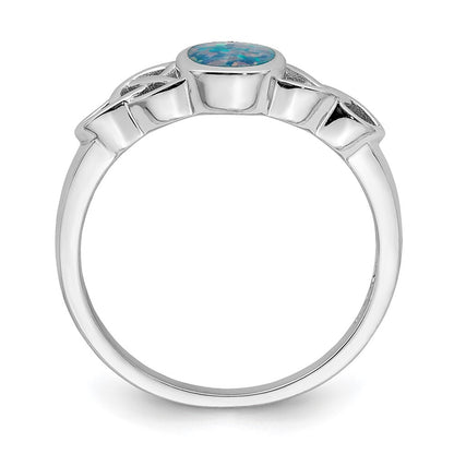 Sterling Silver Rhodium-plated Lab Created Opal Ring Size 7