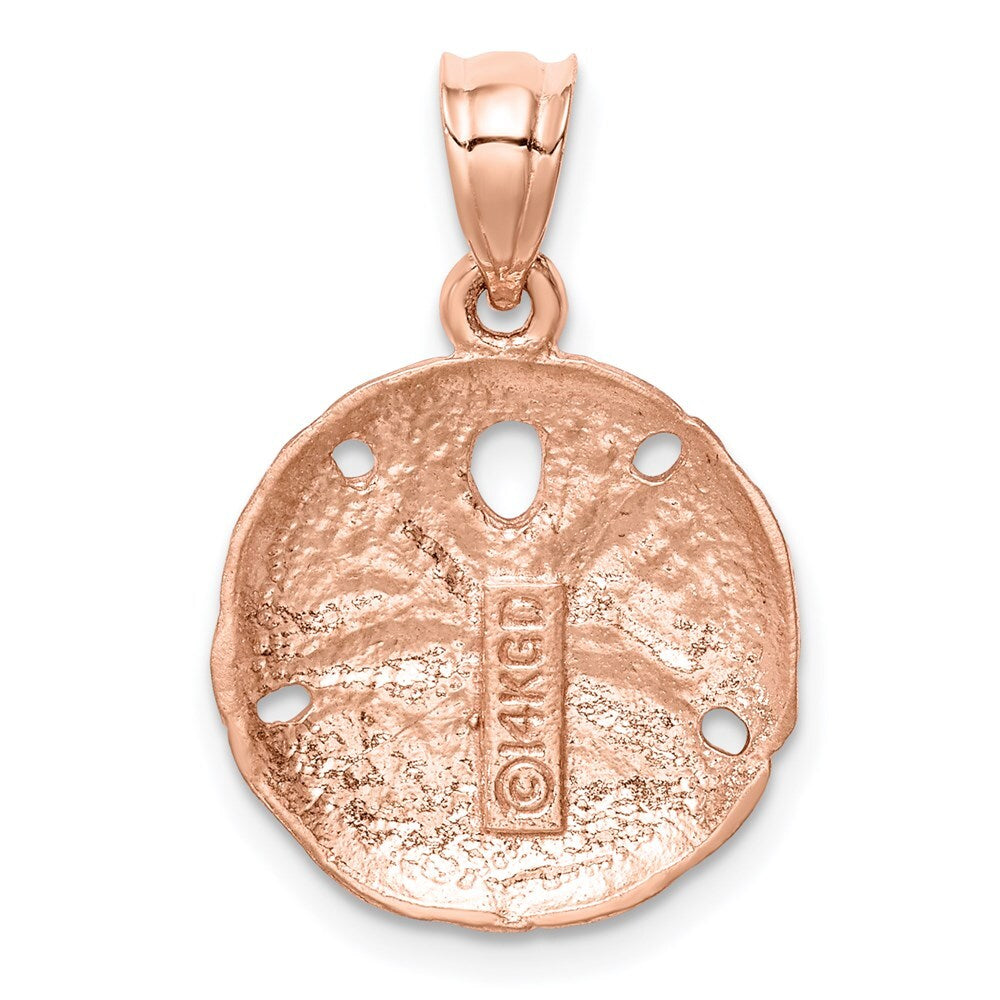14k Rose Gold Rose Brushed Diamond-Cut Sand Dollar Pendant for Women