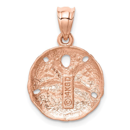 14k Rose Gold Rose Brushed Diamond-Cut Sand Dollar Pendant for Women