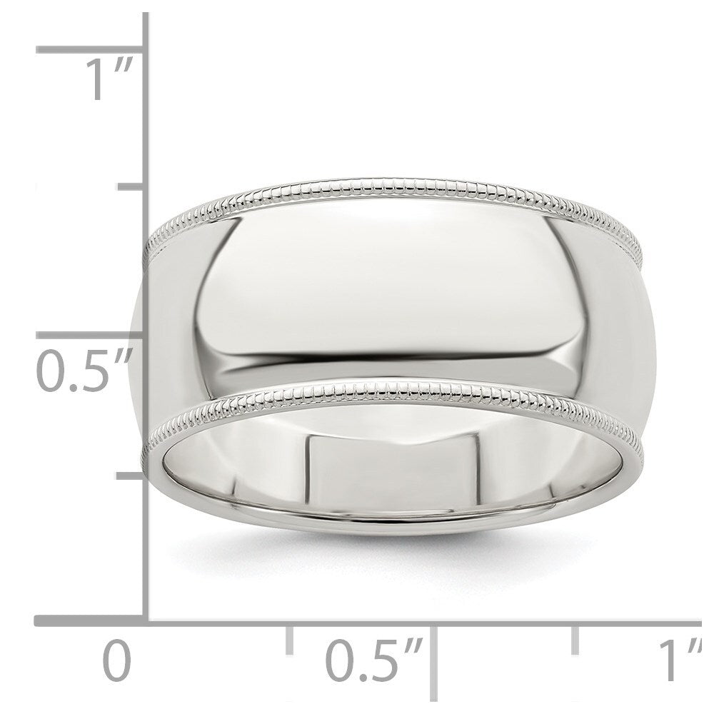 Sterling Silver 9mm Half Round Milgrain Size 10 Band Ring