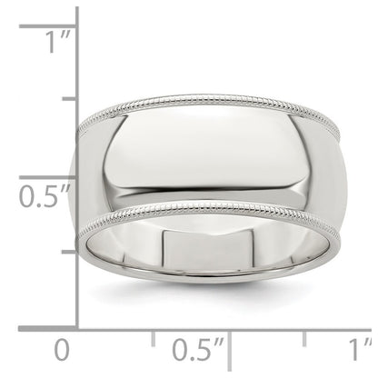 Sterling Silver 9mm Half Round Milgrain Size 10 Band Ring