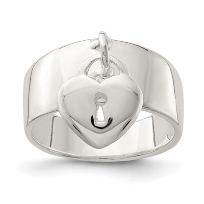 Sterling Silver Dangle Lock Ring Size 8