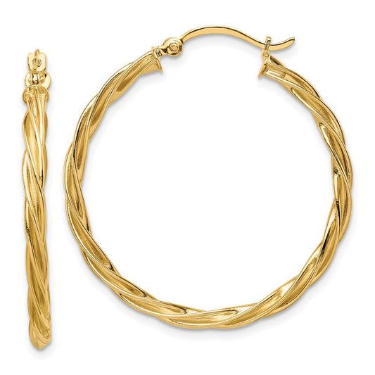 14k Yellow Gold Polished 2.5mm Twisted Hoop Earrings