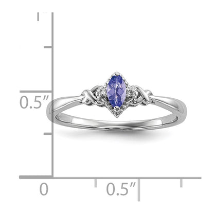 Sterling Silver Rhodium Diamond and Tanzanite Ring Size 8