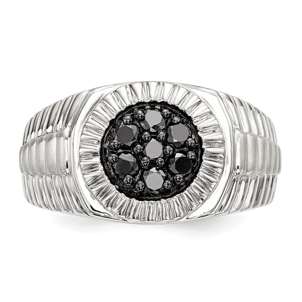Sterling Silver Rhod-plated Mens Black Diamond Polished/Satin Ring Size 10