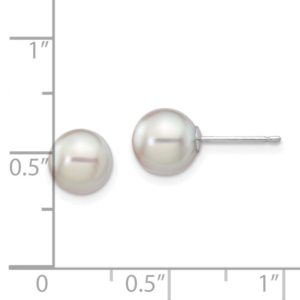 14k White Gold 7-8mm Grey Round Akoya Saltwater Cultured Pearl Stud Earrings