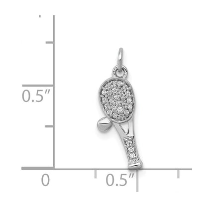 14k White Gold Diamond Racket and Ball Pendant for Women