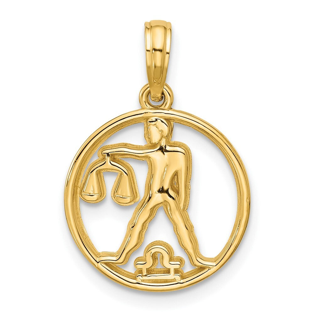 14k Yellow Gold Polished Round Libra Pendant for Women