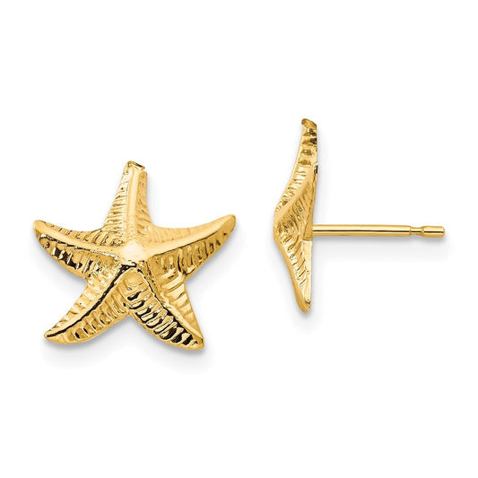 14k Yellow Gold Starfish Stud Earrings Gift for Women