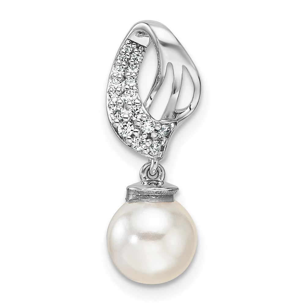 14K White Gold Polished 1/10 Ct Diamond & Freshwater Cultured Pearl Chain Slide
