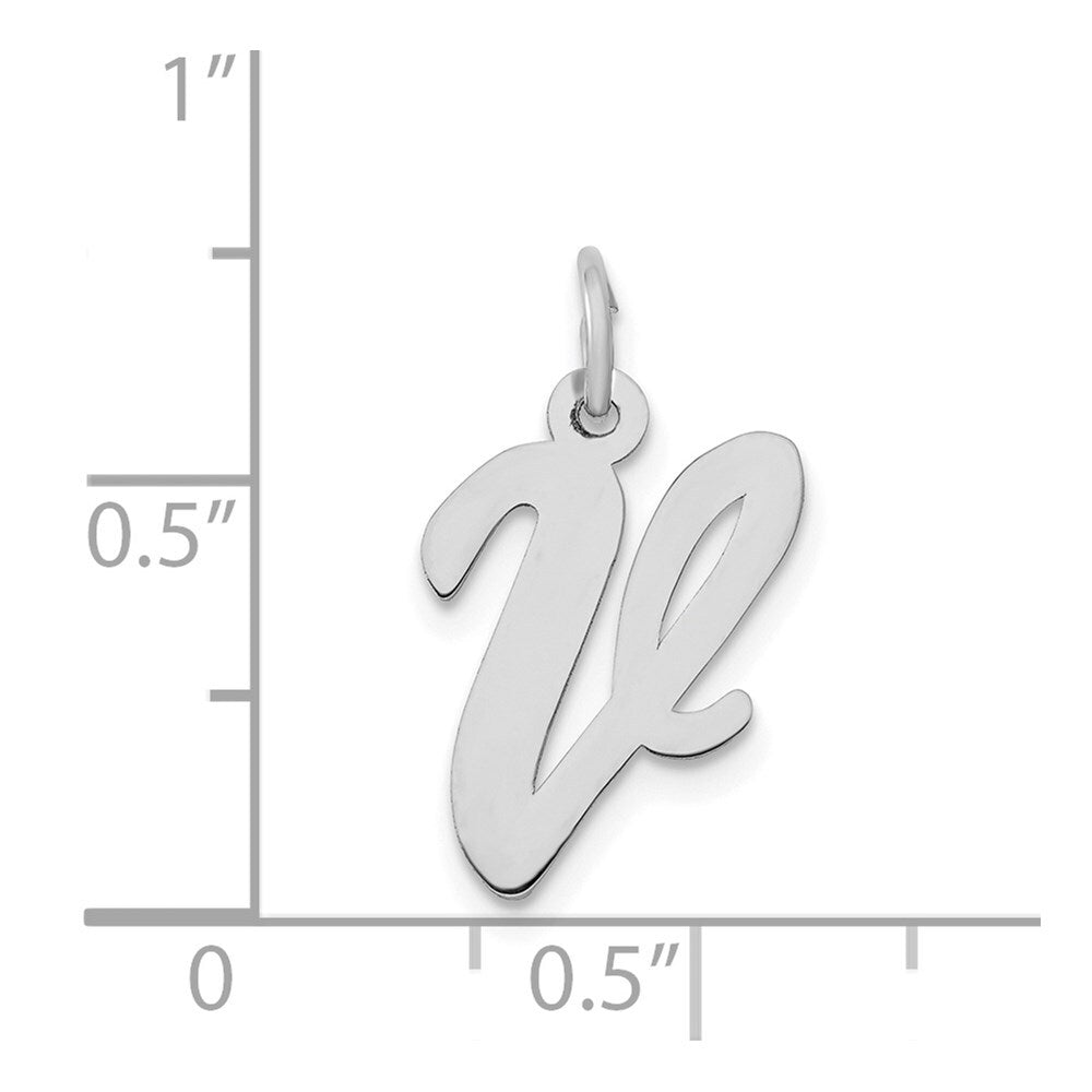 14k White Gold Medium Script Letter V Initial Charm Pendant for Women