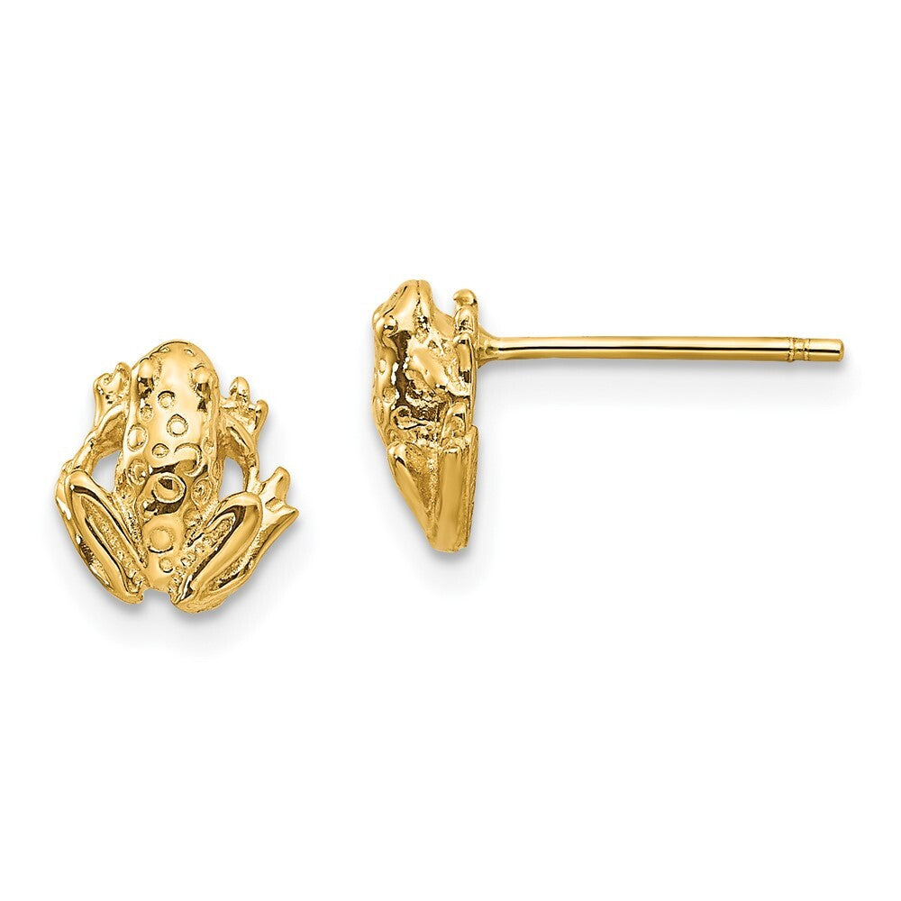 14k Yellow Gold Mini Frog Stud Earrings Gift for Women