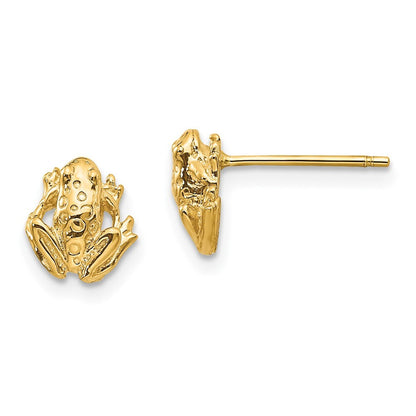14k Yellow Gold Mini Frog Stud Earrings Gift for Women