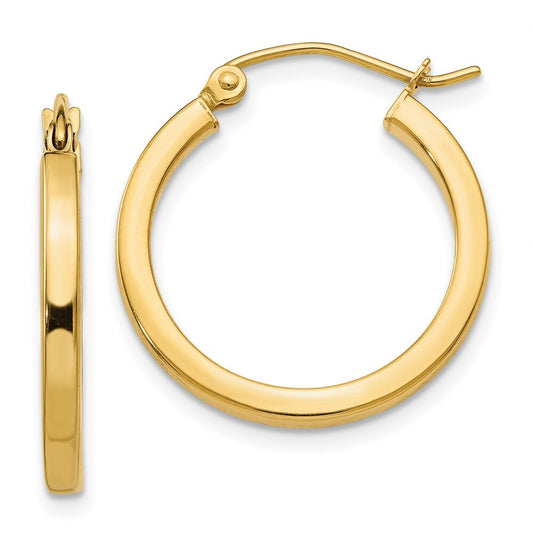 14k Yellow Gold 2mm Square Tube Hoop Earrings Gift for Women