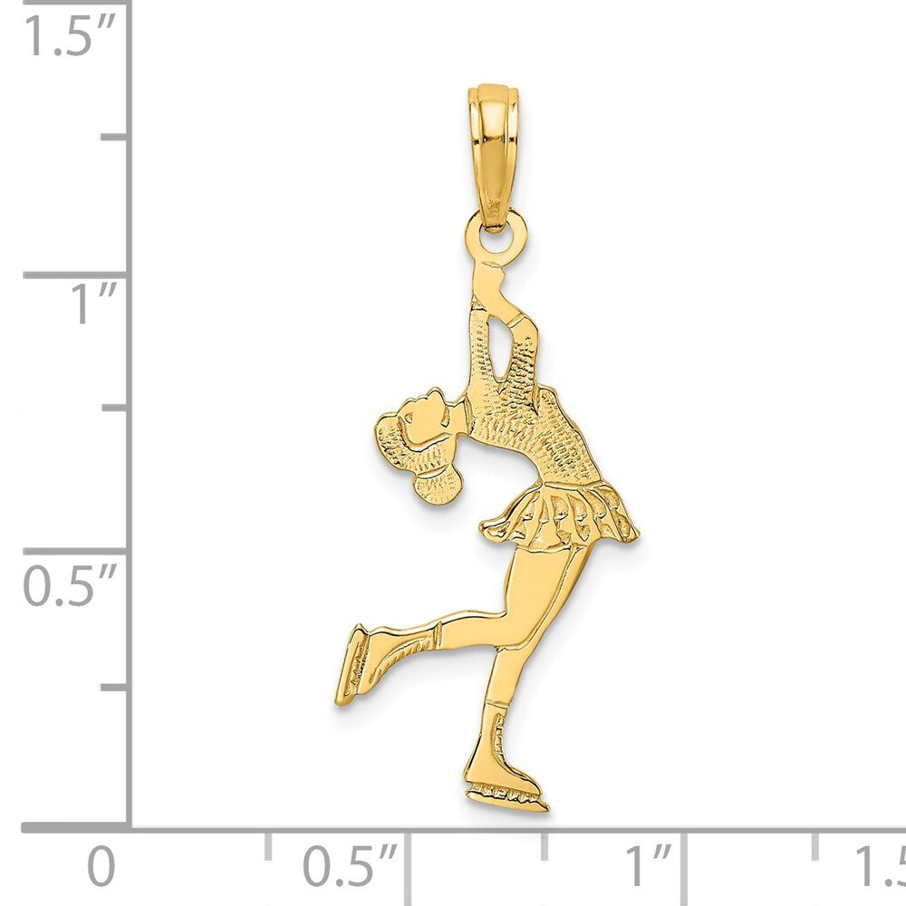 14k Yellow Gold Ice Skater Turning Charm Pendant for Women