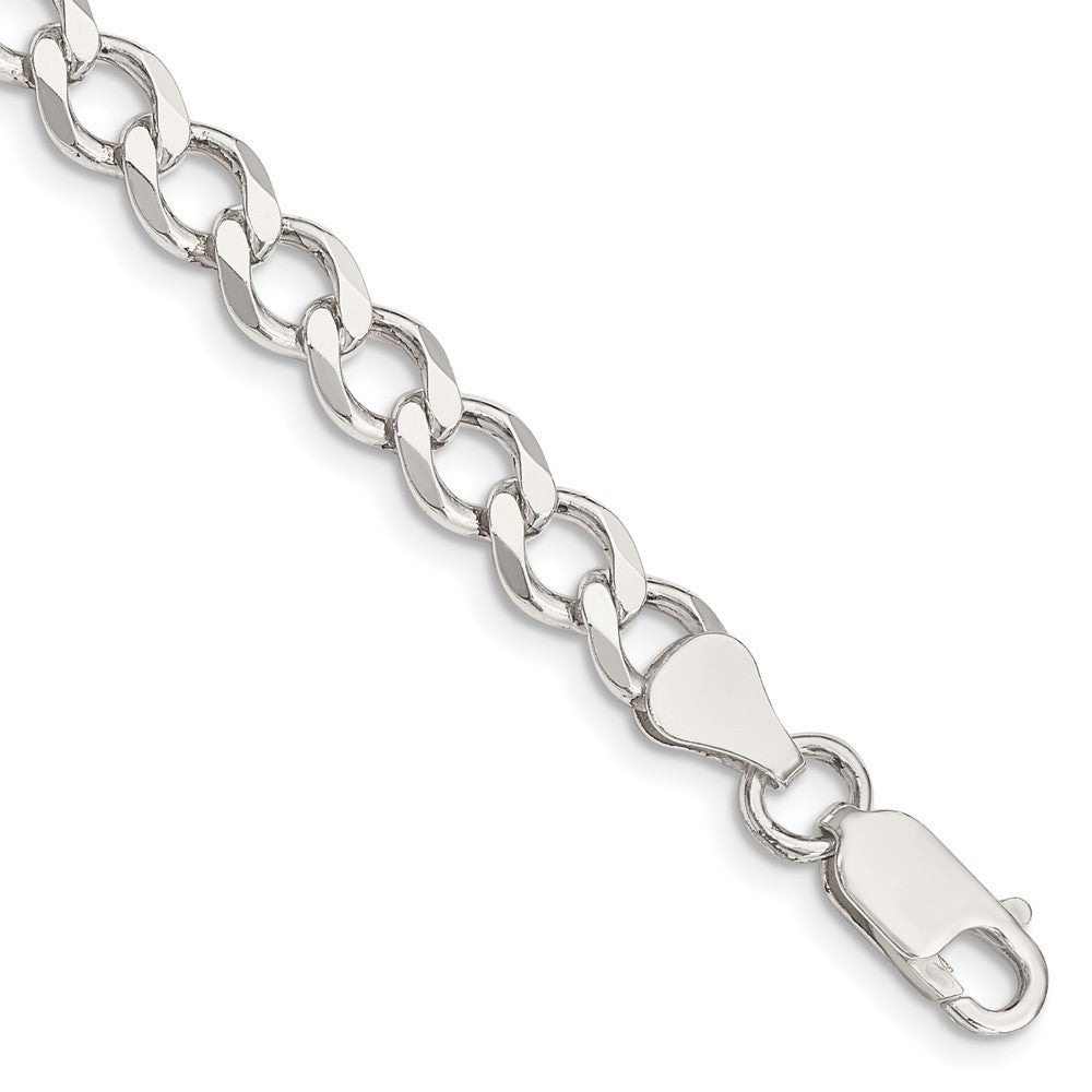 Sterling Silver 6.7mm Semi-solid Flat Curb Chain Bracelet