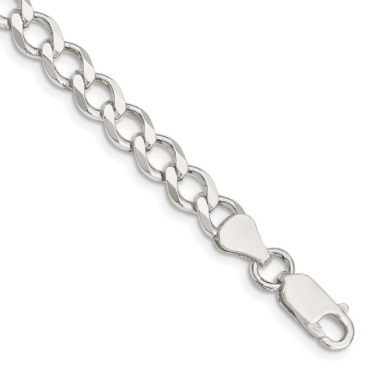 Sterling Silver 6.7mm Semi-solid Flat Curb Chain Bracelet