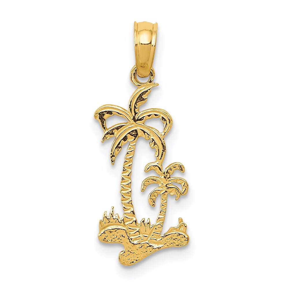 14k Yellow Gold Double Palm Trees Pendant for Women