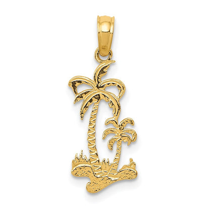 14k Yellow Gold Double Palm Trees Pendant for Women