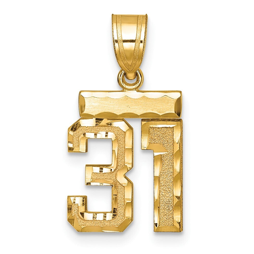 14k Yellow Gold Small Brushed Diamond-cut Number 31 Charm Pendant for Women