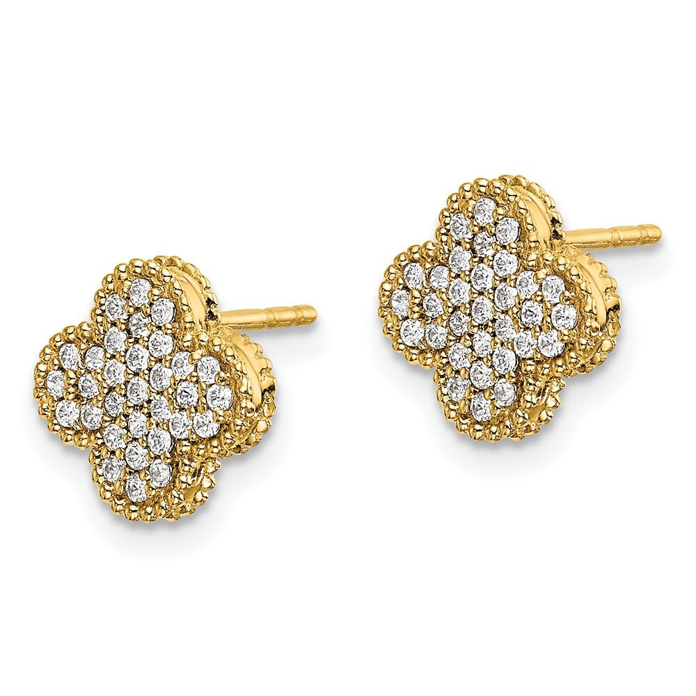 14k Yellow Gold Diamond Quatrefoil Stud Earrings
