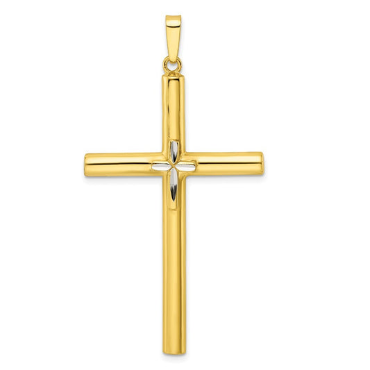 Sterling Silver Gold-tone Diamond-cut Center Hollow Cross Pendant