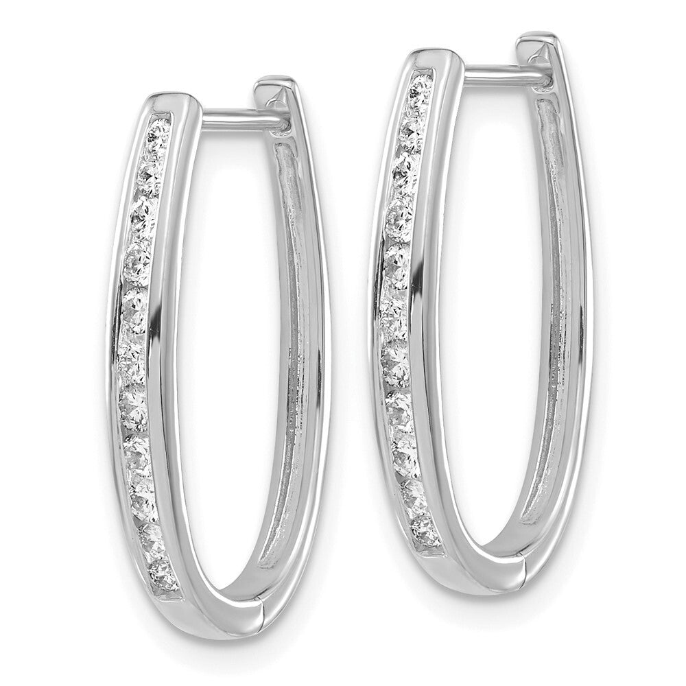 14k White Gold Diamond Oval Hinged Hoop Earrings