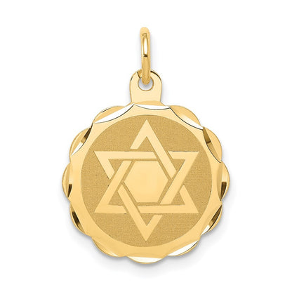 14k Yellow Gold Solid Star of David Disc Charm