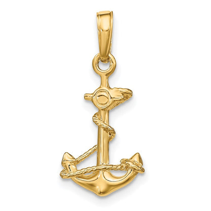 14k Yellow Gold 3-D Anchor with Rope Pendant for Women